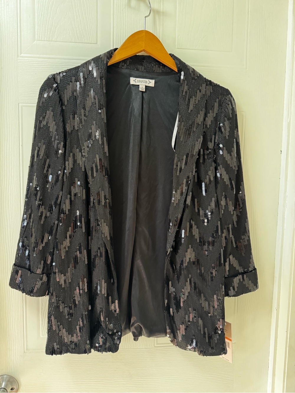 Sequin Open-Front Blazer Jacket - Black